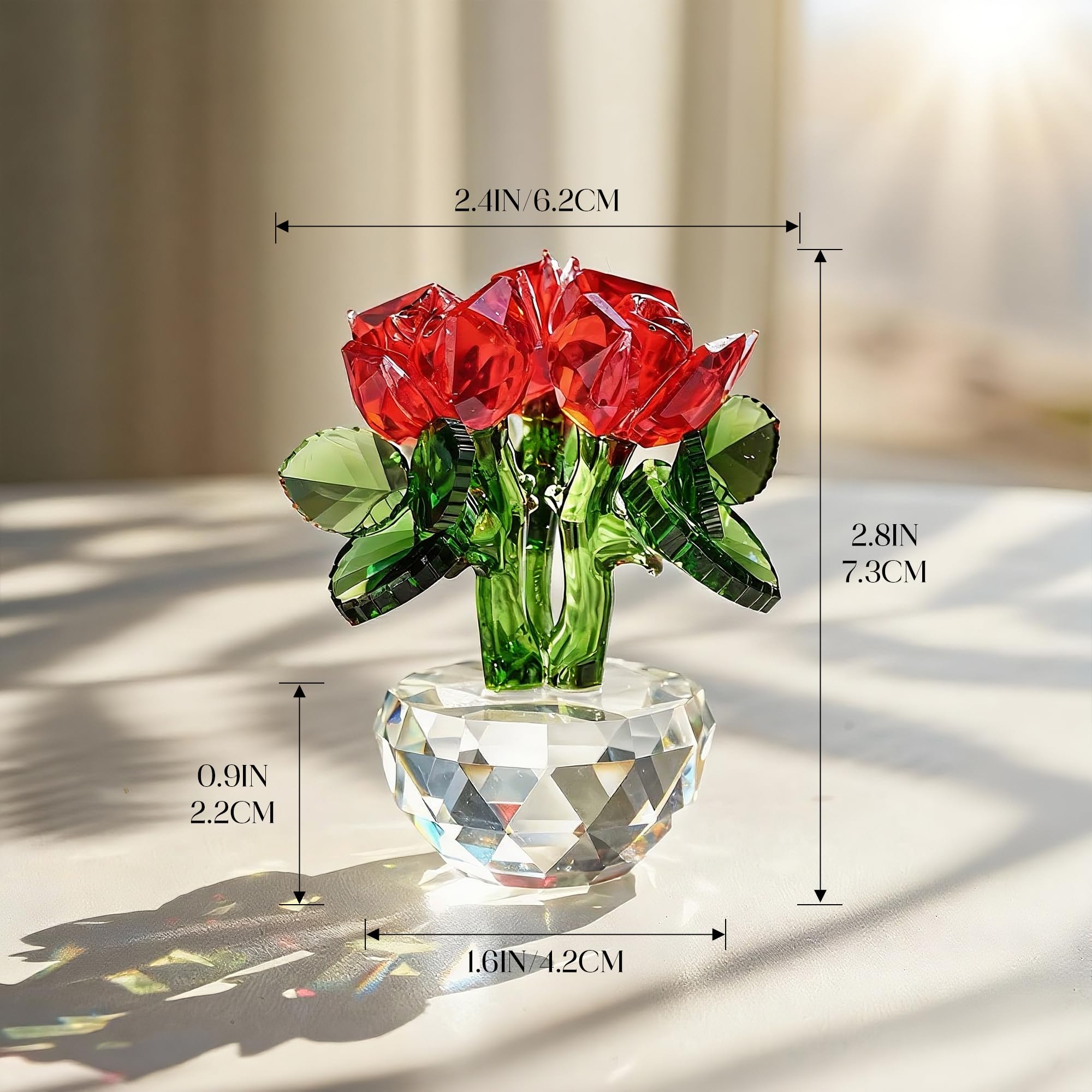 H&D HYALINE & DORA Red Crystal Rose Bouquet Flowers Figurines